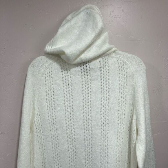 Ann Taylor Women's White Hooded Raglan Sleeve Decorative Knit Sweater - Picture 5 of 6